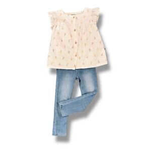 Rabbit Bear Cat Jack Outfit Girls 3T Floral Top Denim Jeggings Two Piece Set
